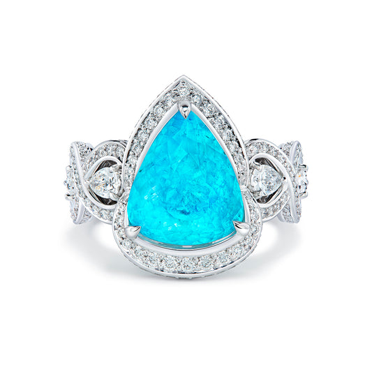 Neon Paraiba Tourmaline Ring with D Flawless Diamonds set in 18K White Gold