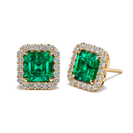 Old World Muzo Colombian Emerald Earrings with D Flawless Diamonds set in 18K Yellow Gold