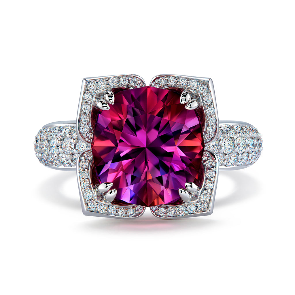 Neon Tourmaline Ring with D Flawless Diamonds set in 18K White Gold