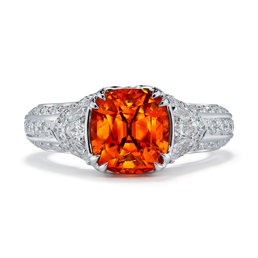 Mandarin Garnet Ring with D Flawless Diamonds set in 18K White Gold