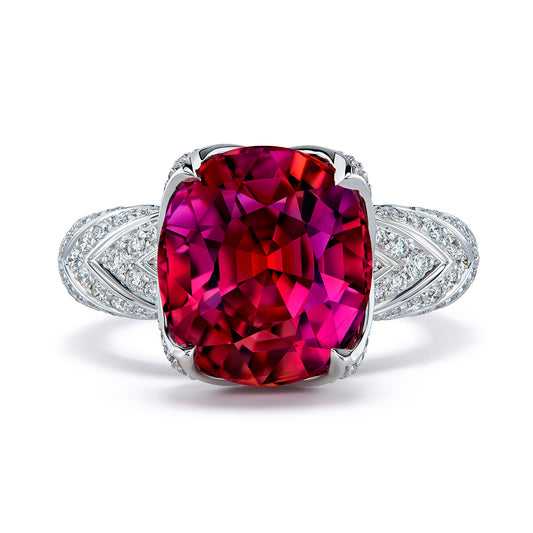 Neon Tourmaline Ring with D Flawless Diamonds set in 18K White Gold