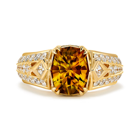 Unheated Intense Yellow Paraiba Tourmaline Ring with D Flawless Diamonds set in 18K Yellow Gold