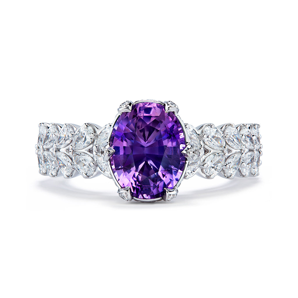 Ceylon Lavender Spinel Ring with D Flawless Diamonds set in 18K White Gold