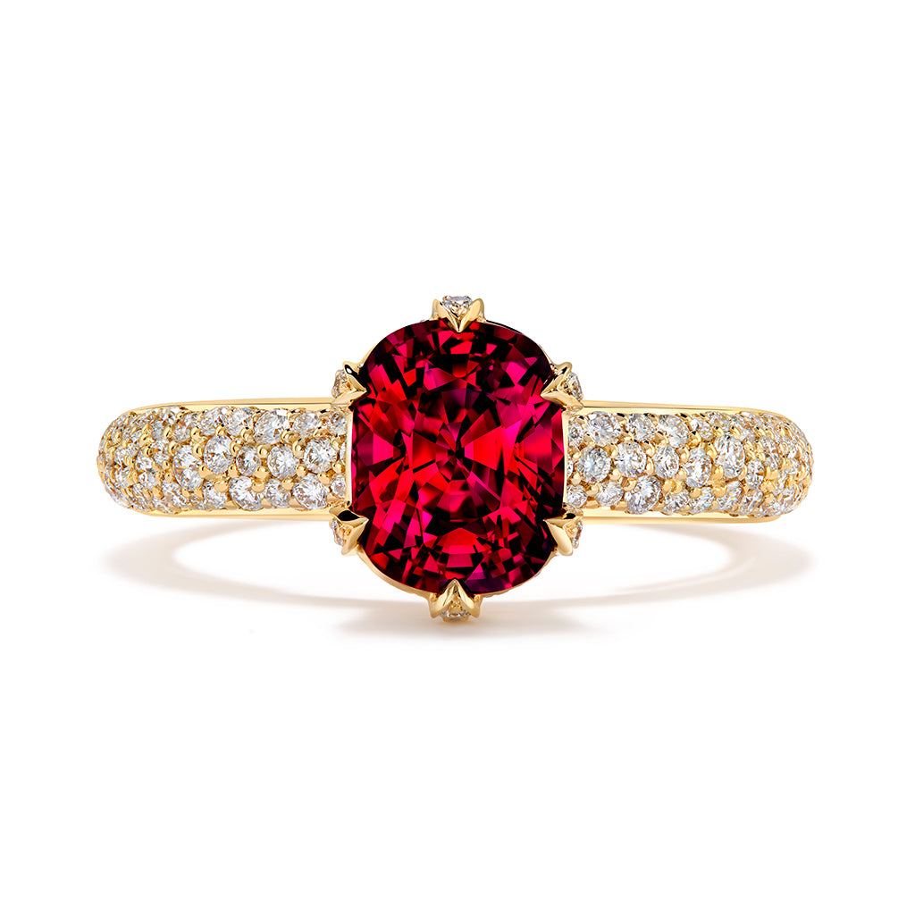 Burmese Noble Red Spinel Ring with D Flawless Diamonds set in 18K Yellow Gold