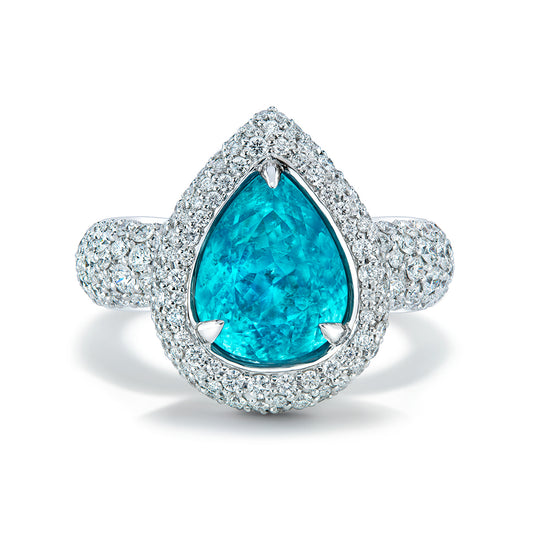 Neon Blue Paraiba Tourmaline Ring with D Flawless Diamonds set in 18K White Gold