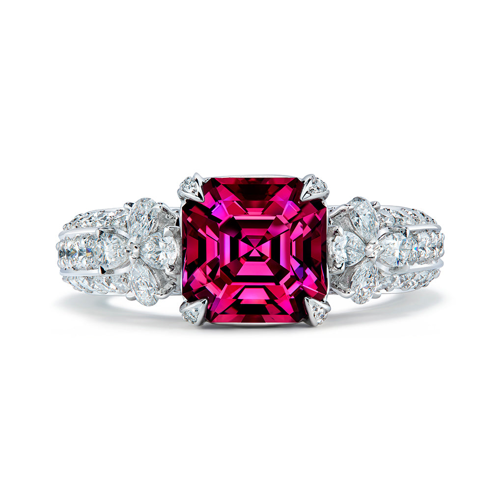 Ceylon Purplish Red Spinel Ring with D Flawless Diamonds set in 18K White Gold