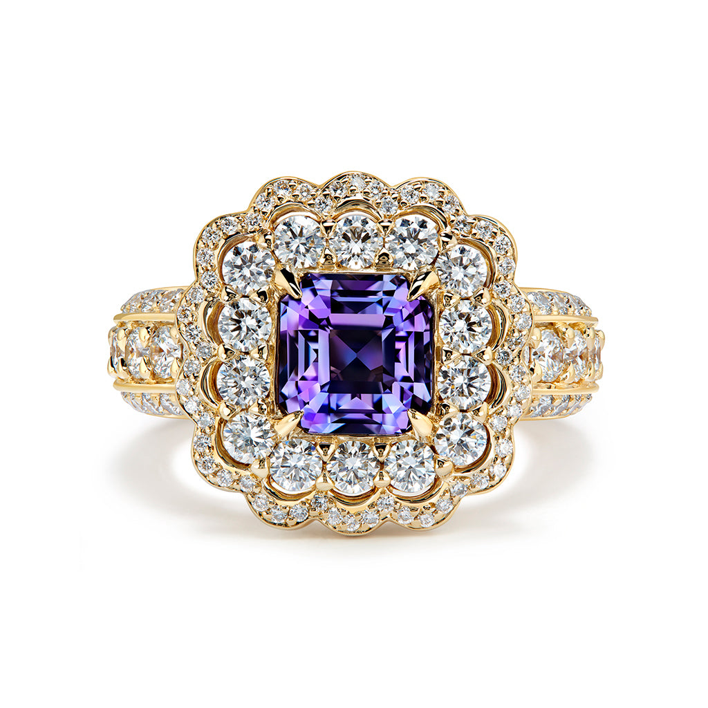 Ceylon Lavender Spinel Ring with D Flawless Diamonds set in 18K Yellow Gold