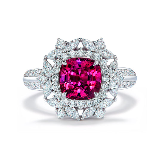 Mahenge Spinel Ring with D Flawless Diamonds set in 18K White Gold