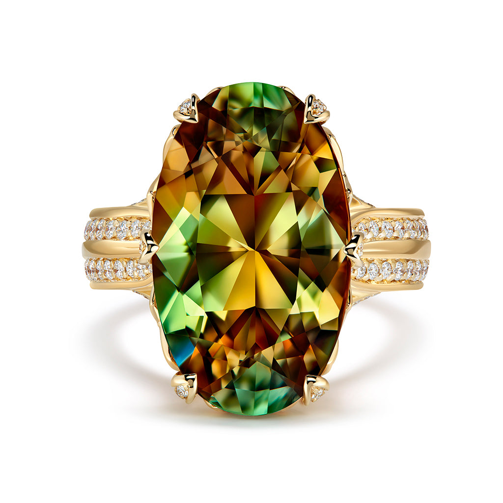 Zultanite Ring with D Flawless Diamonds set in 18K Yellow Gold