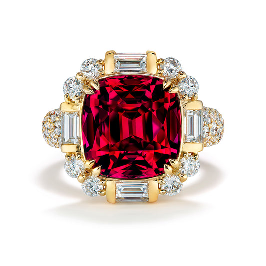 Vibrant Red Burmese Spinel Ring with D Flawless Diamonds set in 18K Yellow Gold