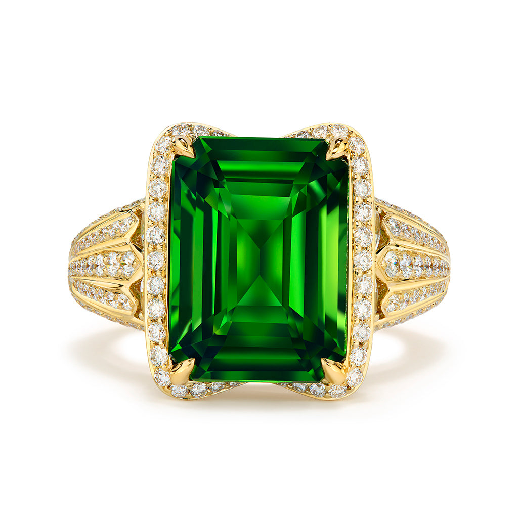 Ceylon Green Zircon Ring with D Flawless Diamonds set in 18K Yellow Gold