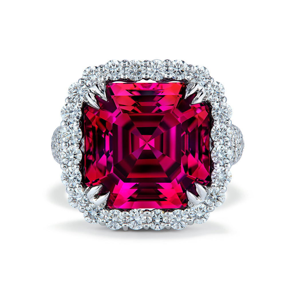 Magenta Garnet Ring with D Flawless Diamonds set in 18K White Gold