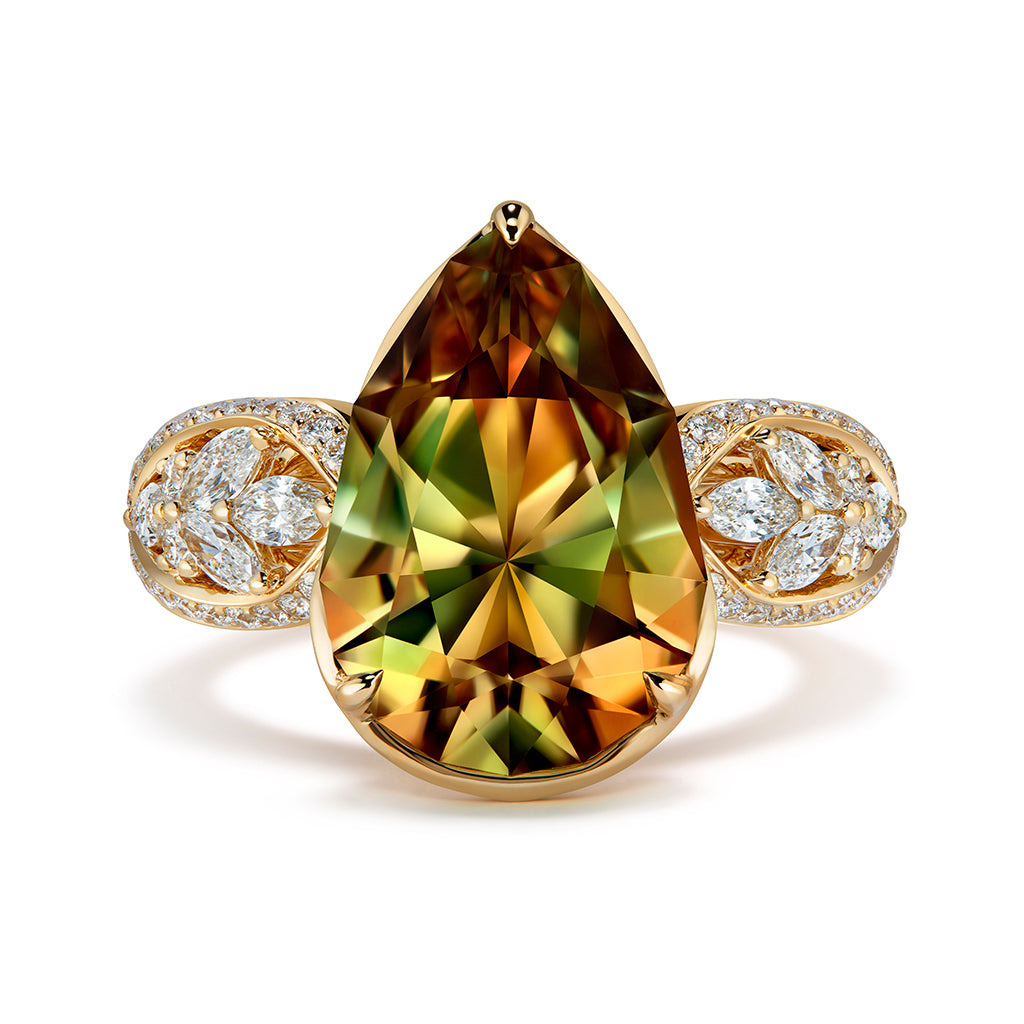 Zultanite Ring with D Flawless Diamonds set in 18K Yellow Gold