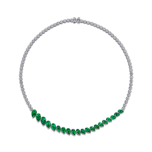 Old World Muzo Colombian Emerald Necklace with D Flawless Diamonds set in 18K White Gold