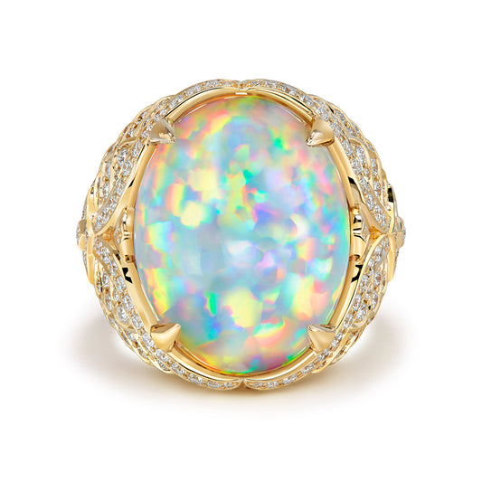 Opal Ring with D Flawless Diamonds set in 18K Yellow Gold