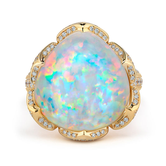 Opal Ring with D Flawless Diamonds set in 18K Yellow Gold