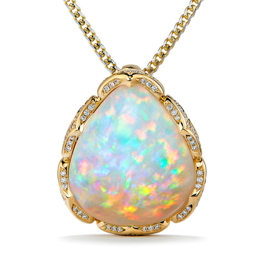 Opal Necklace with D Flawless Diamonds set in 18K Yellow Gold