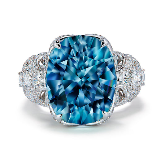 Flawless Unheated Paraiba Tourmaline Ring with D Flawless Diamonds set in 18K White Gold