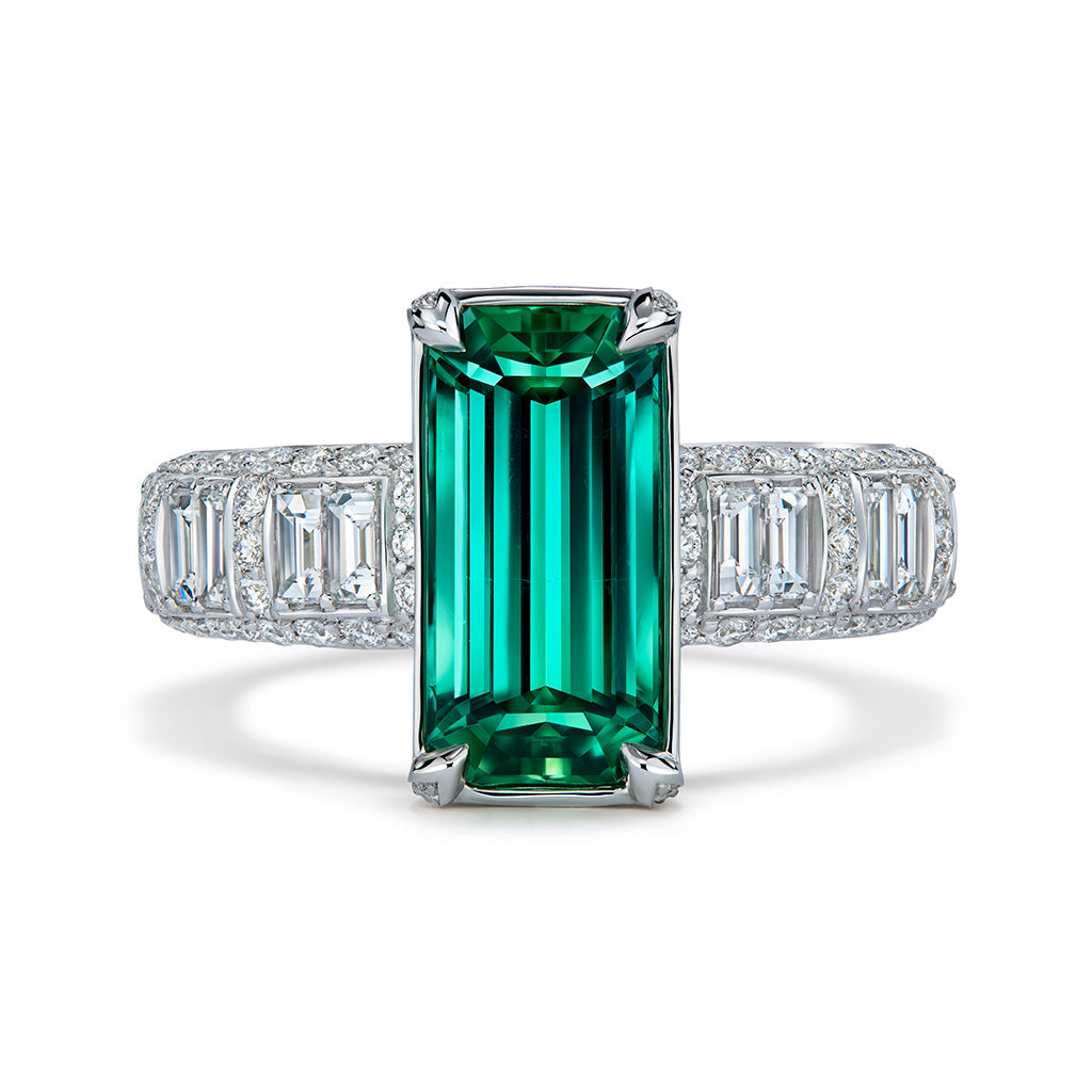 Afghan Lagoon Tourmaline Ring with D Flawless Diamonds set in 18K White Gold