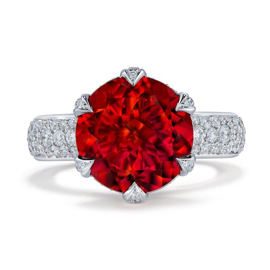 Red Mexican Fire Opal Ring with D Flawless Diamonds set in 18K White Gold