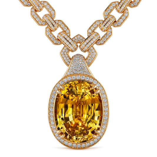 Unheated Ceylon Sapphire Necklace with D Flawless Diamonds set in 18K Yellow Gold