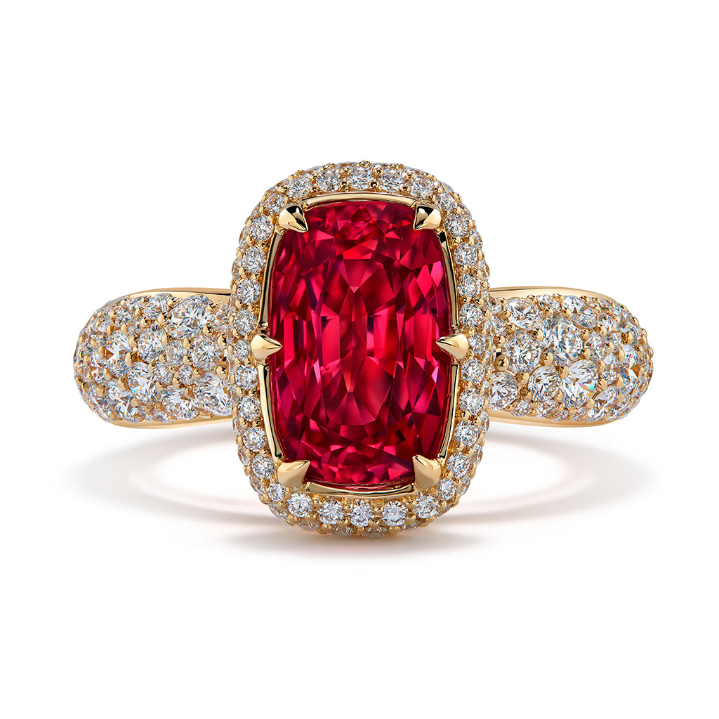 Neon Vibrant Jedi Spinel Ring with D Flawless Diamonds set in 18K Yellow Gold