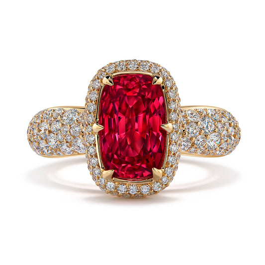 Neon Vibrant Jedi Spinel Ring with D Flawless Diamonds set in 18K Yellow Gold