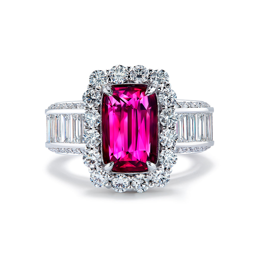 Unheated Vivid Mozambique Jedi Ruby Ring with D Flawless Diamonds set in 18K White Gold