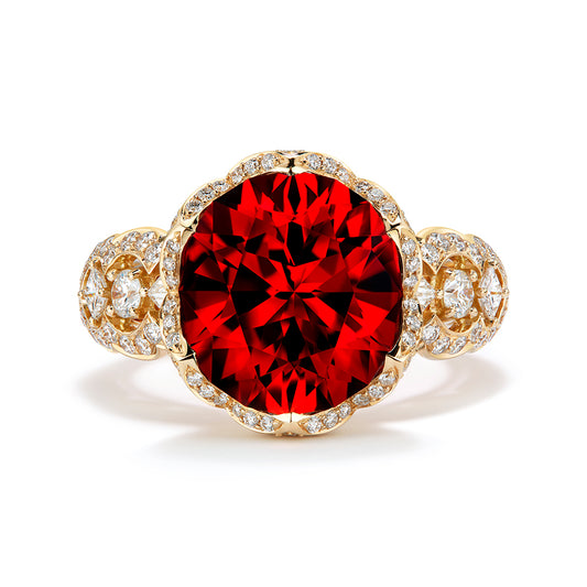 Malaya Garnet Ring with D Flawless Diamonds set in 18K Yellow Gold