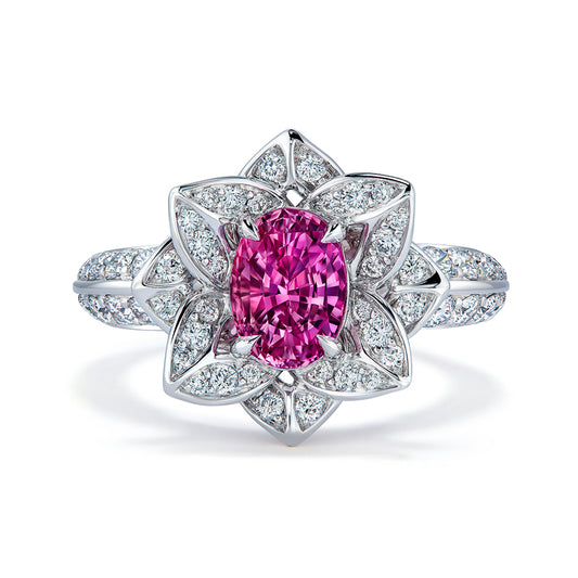 Unheated Vivid Pink Sapphire Ring with D Flawless Diamonds set in 18K White Gold