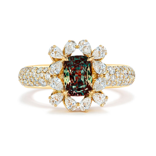 Brazilian Alexandrite Ring with D Flawless Diamonds set in 18K Yellow Gold