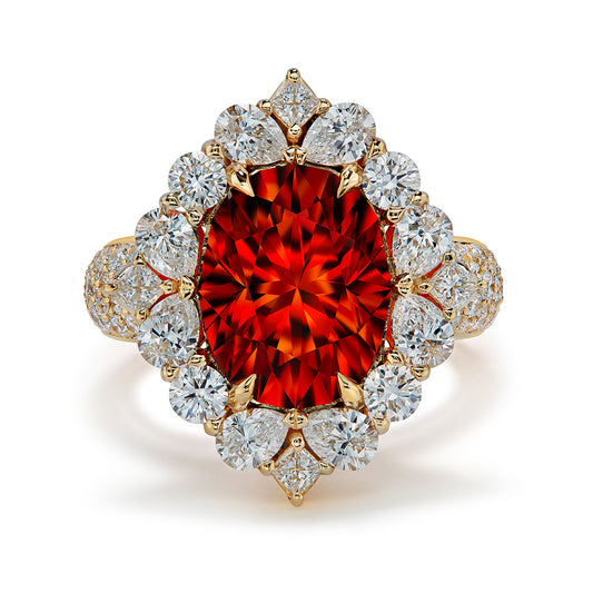 Mandarin Garnet Ring with D Flawless Diamonds set in 18K Yellow Gold