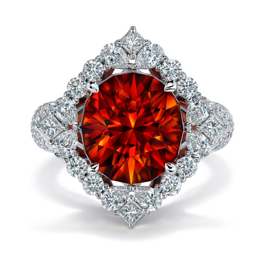 Mandarin Garnet Ring with D Flawless Diamonds set in 18K White Gold