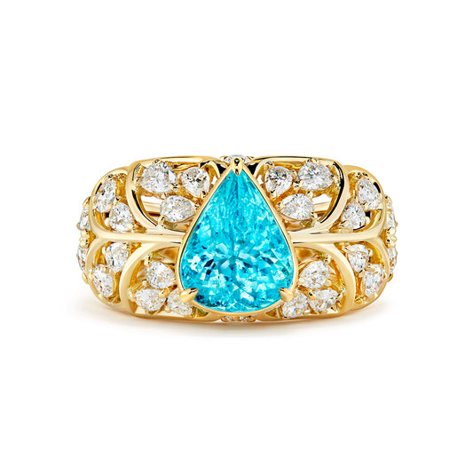 Neon Paraiba Tourmaline Ring with D Flawless Diamonds set in 18K Yellow Gold