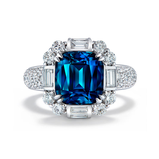 Ceylon Cobalt Spinel Ring with D Flawless Diamonds set in 18K White Gold