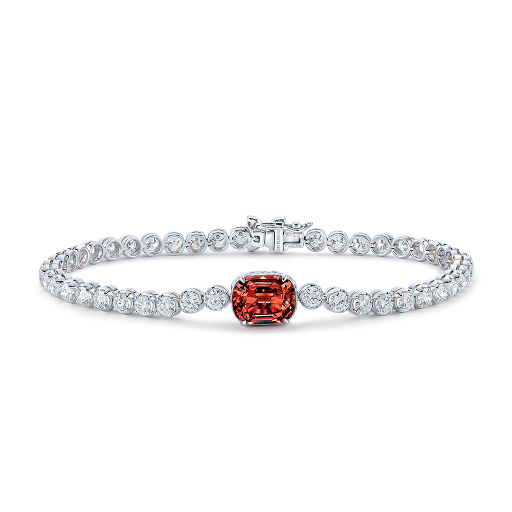 Ceylon Padparadscha Spinel Bracelet with D Flawless Diamonds set in 18K White Gold