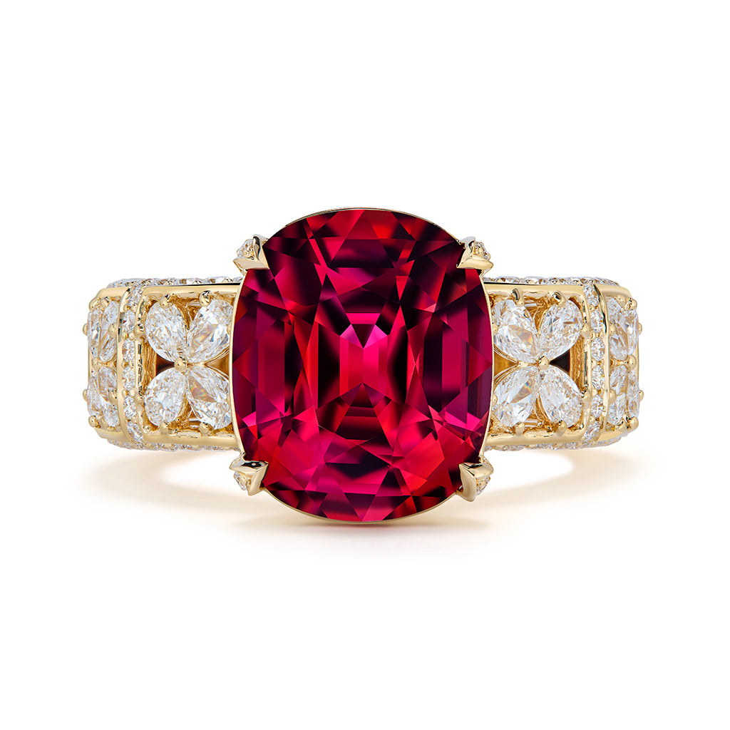 Neon Rubellite Ring with D Flawless Diamonds set in 18K Yellow Gold