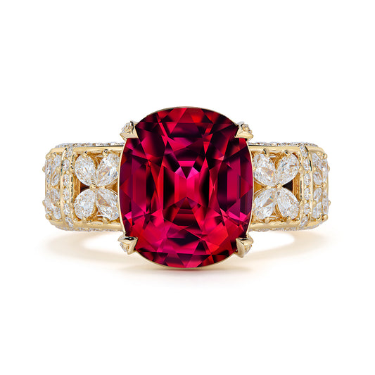 Neon Rubellite Ring with D Flawless Diamonds set in 18K Yellow Gold