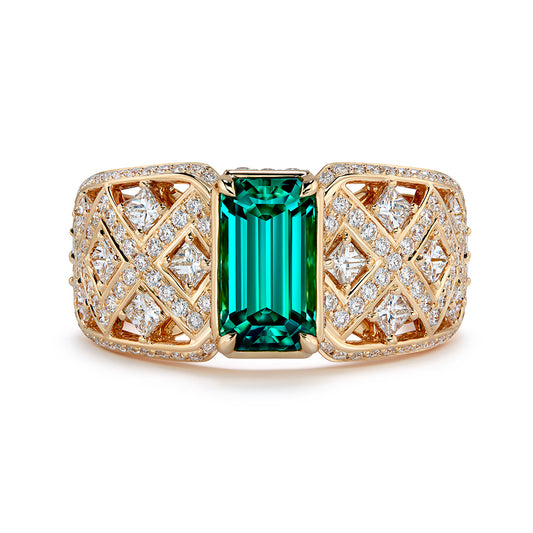 Afghan Lagoon Tourmaline Ring with D Flawless Diamonds set in 18K Yellow Gold