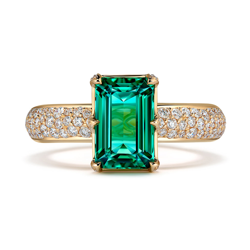 Afghan Lagoon Tourmaline Ring with D Flawless Diamonds set in 18K Yellow Gold