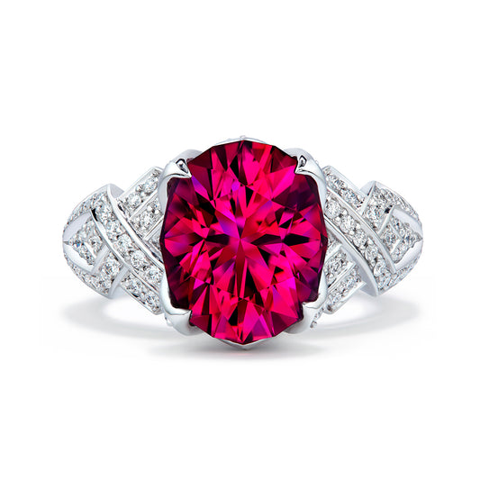 Vibrant Rubellite Ring with D Flawless Diamonds set in 18K White Gold