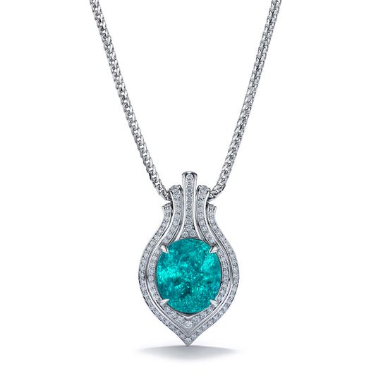 Neon Blue Paraiba Tourmaline Necklace with D Flawless Diamonds set in 18K White Gold