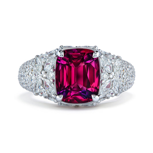 Ceylon Red Spinel Ring with D Flawless Diamonds set in 18K White Gold