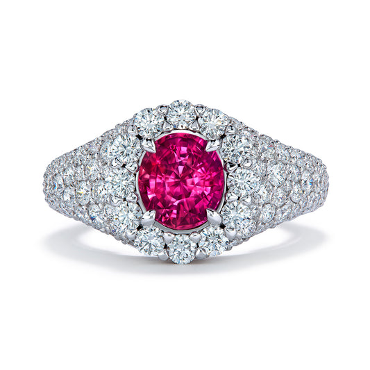 Unheated Vietnam Vivid Jedi Ruby Ring with D Flawless Diamonds set in 18K White Gold