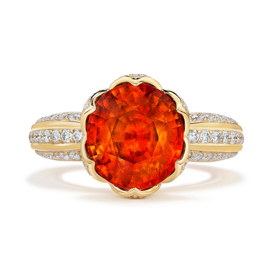 Hessonite Garnet Ring with D Flawless Diamonds set in 18K Yellow Gold