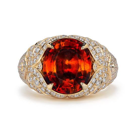 Hessonite Garnet Ring with D Flawless Diamonds set in 18K Yellow Gold