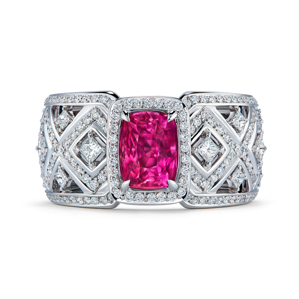 Unheated Vietnam Vivid Jedi Ruby Ring with D Flawless Diamonds set in 18K White Gold