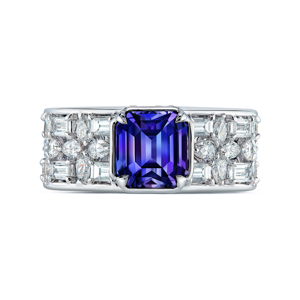 Ceylon Vivid Purple Spinel Ring with D Flawless Diamonds set in 18K White Gold