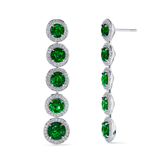 Neon Tsavorite Garnet Earrings with D Flawless Diamonds set in 18K White Gold