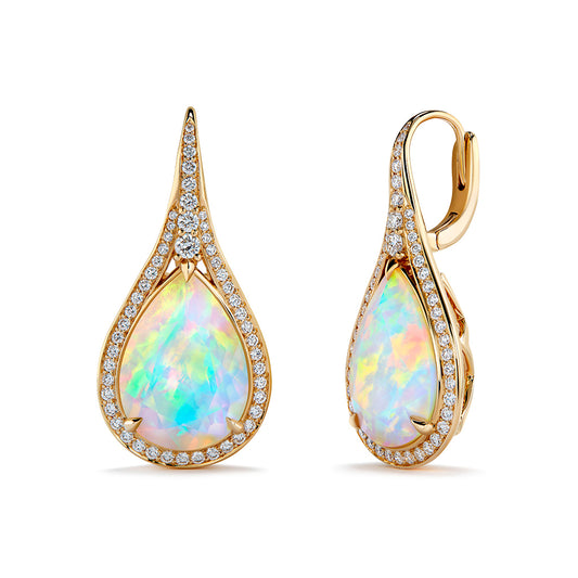 Opal Earrings with D Flawless Diamonds set in 18K Yellow Gold